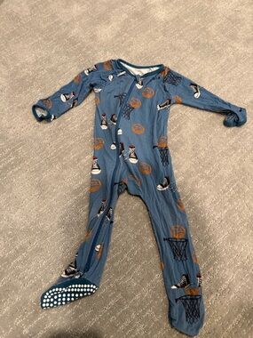Kids Blue Basketball & Sneaker Footed One-Piece Pajama